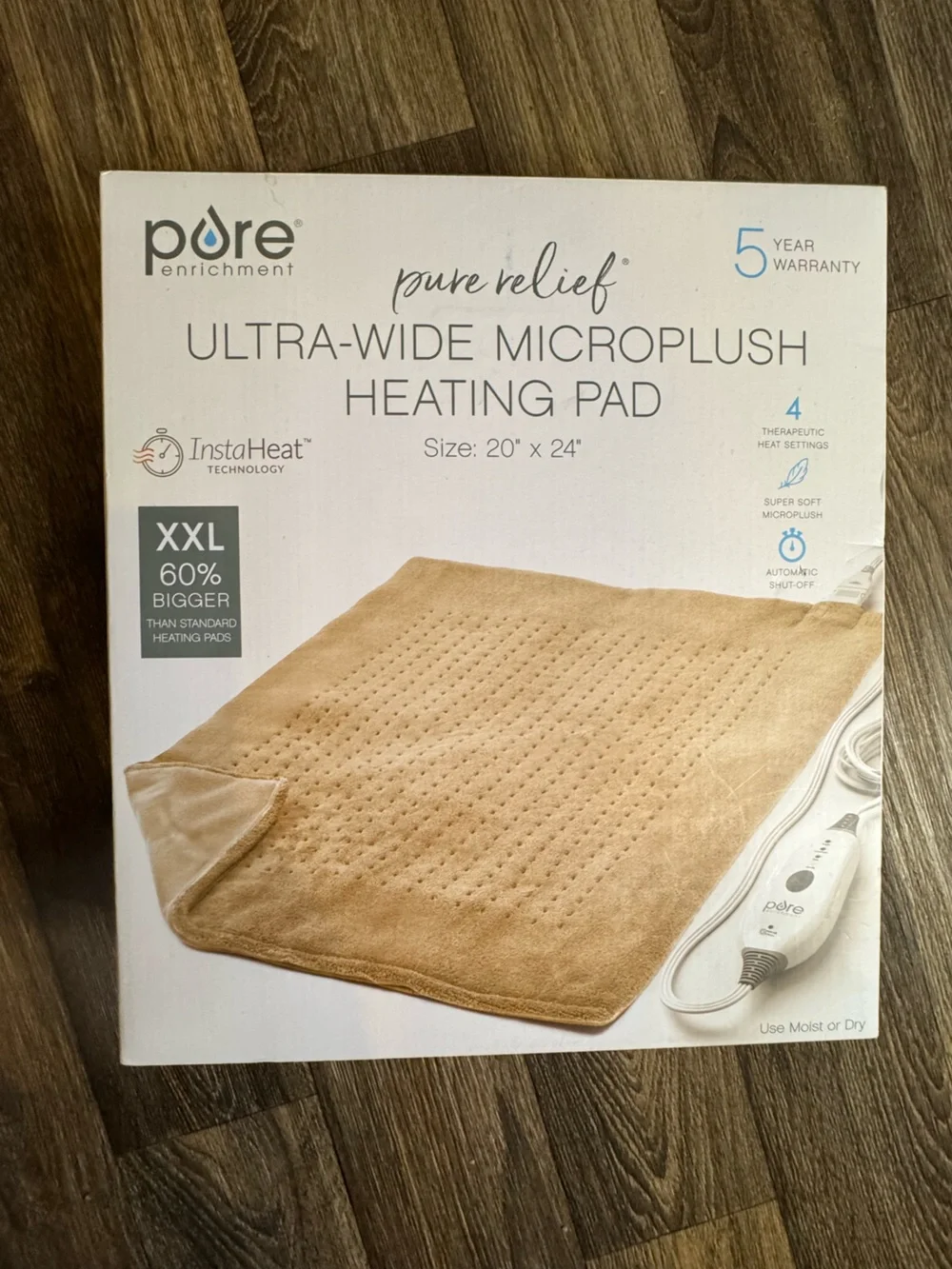 Pure Enrichment Ultra-Wide Microplush Heating Pad in Tan